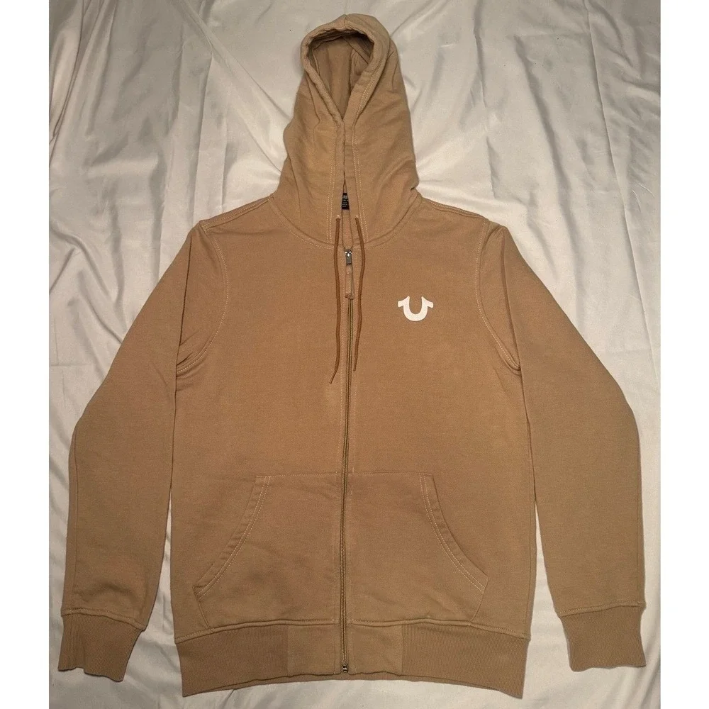 True Religion Zip Up Hoodie Tan Regular Fit Buddha Graphic‎ Streetwear Small